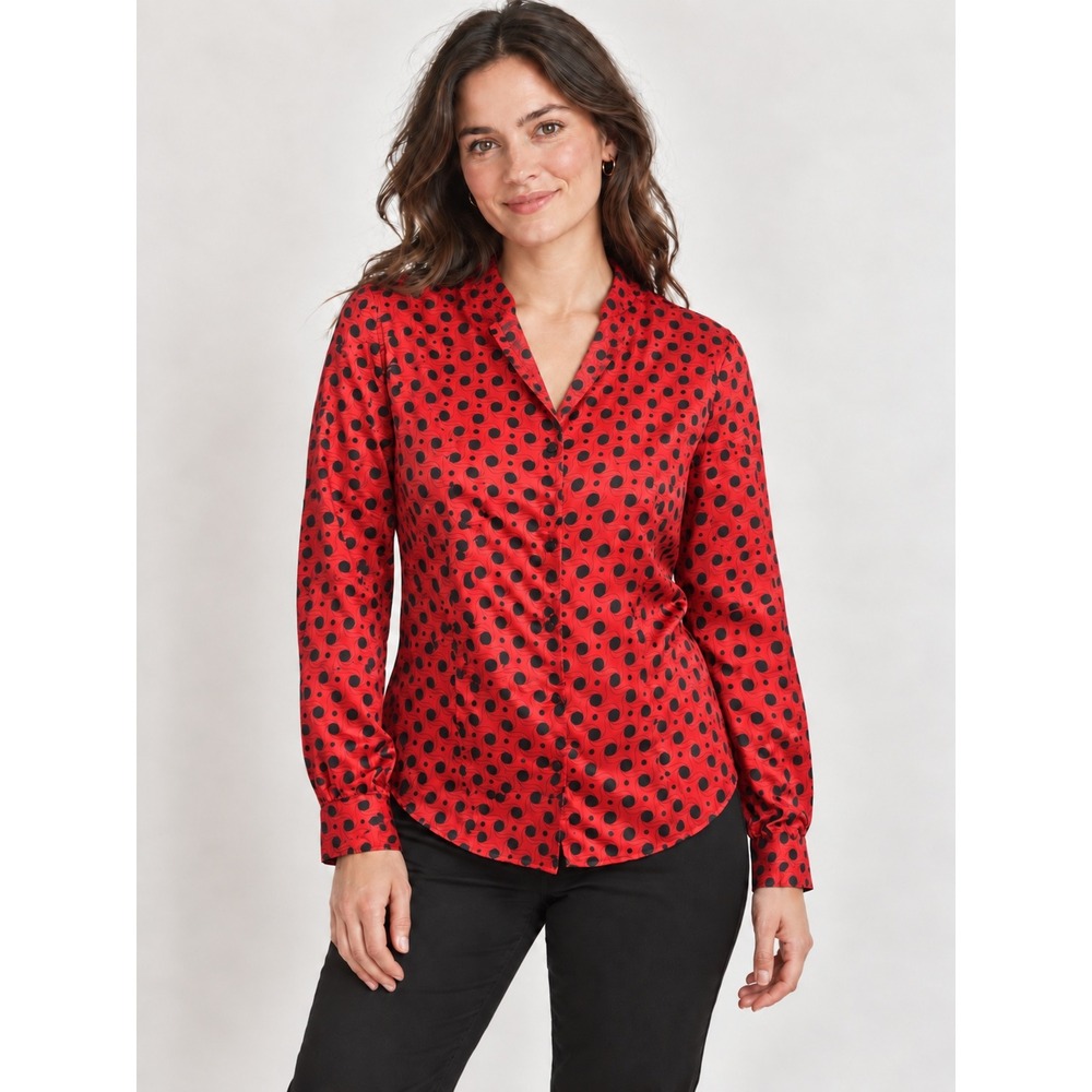 George Womens XL Red Black Swirl Polka Dot Long Sleeve Button Down GL41201P